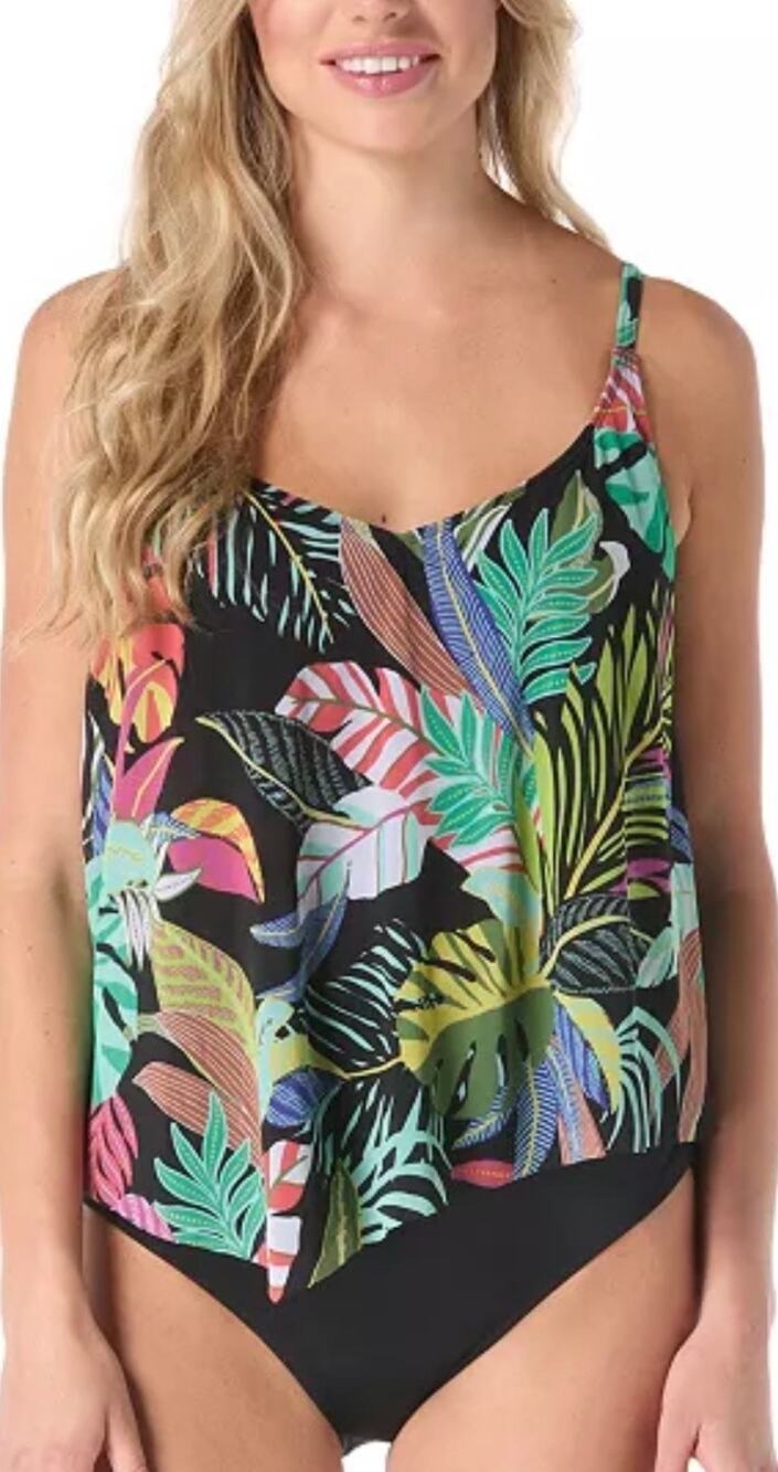 Coco Reef Black Cosmic Jungle Captivate UW Tankini Top 36DD NWT